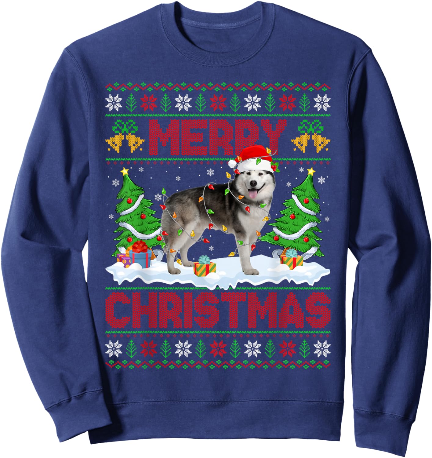 Alaskan Malamute Ugly Xmas Sweater Funny Pet Dog Christmas Sweatshirt - Sweatshirt | Navy