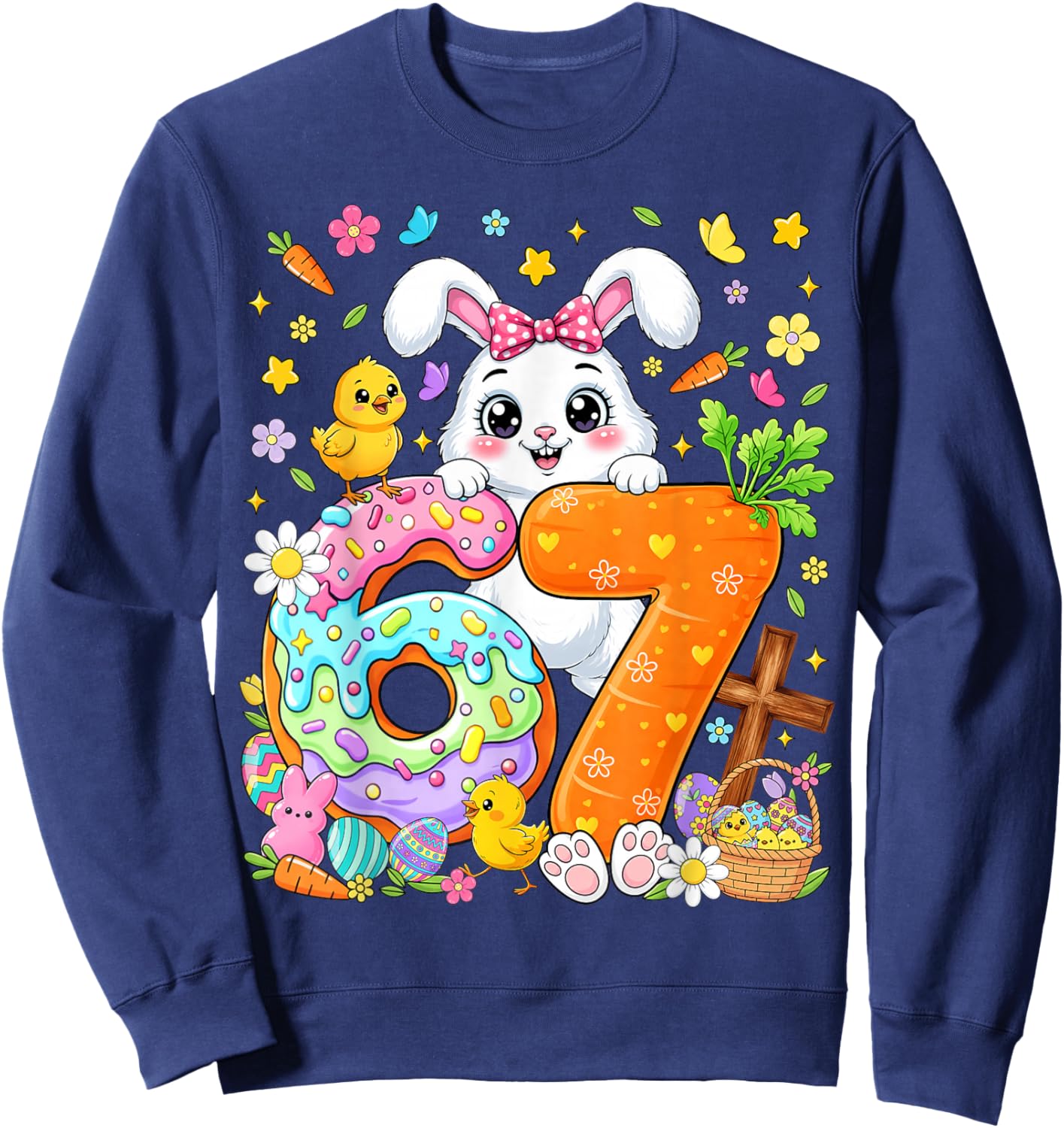 67 Funny Six Seven Gen Meme Cute Rabbit Bunny Easter Day Sweatshirt - Sweatshirt | Navy