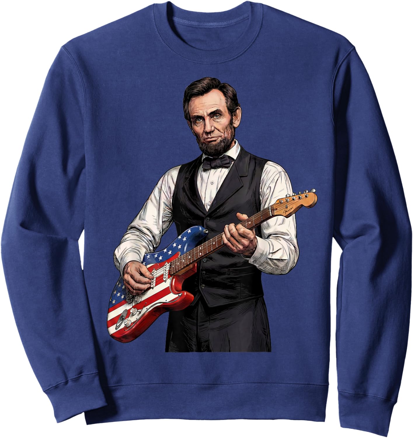 President Abraham Lincoln Playing Guitar Funny History Music Sweatshirt - Sweatshirt | Navy