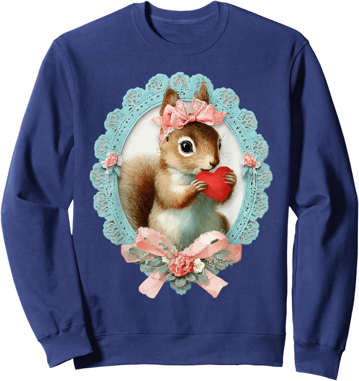 Cute Squirrel Valentine with Heart Vintage Animal Coquette Sweatshirt - Sweatshirt | Navy