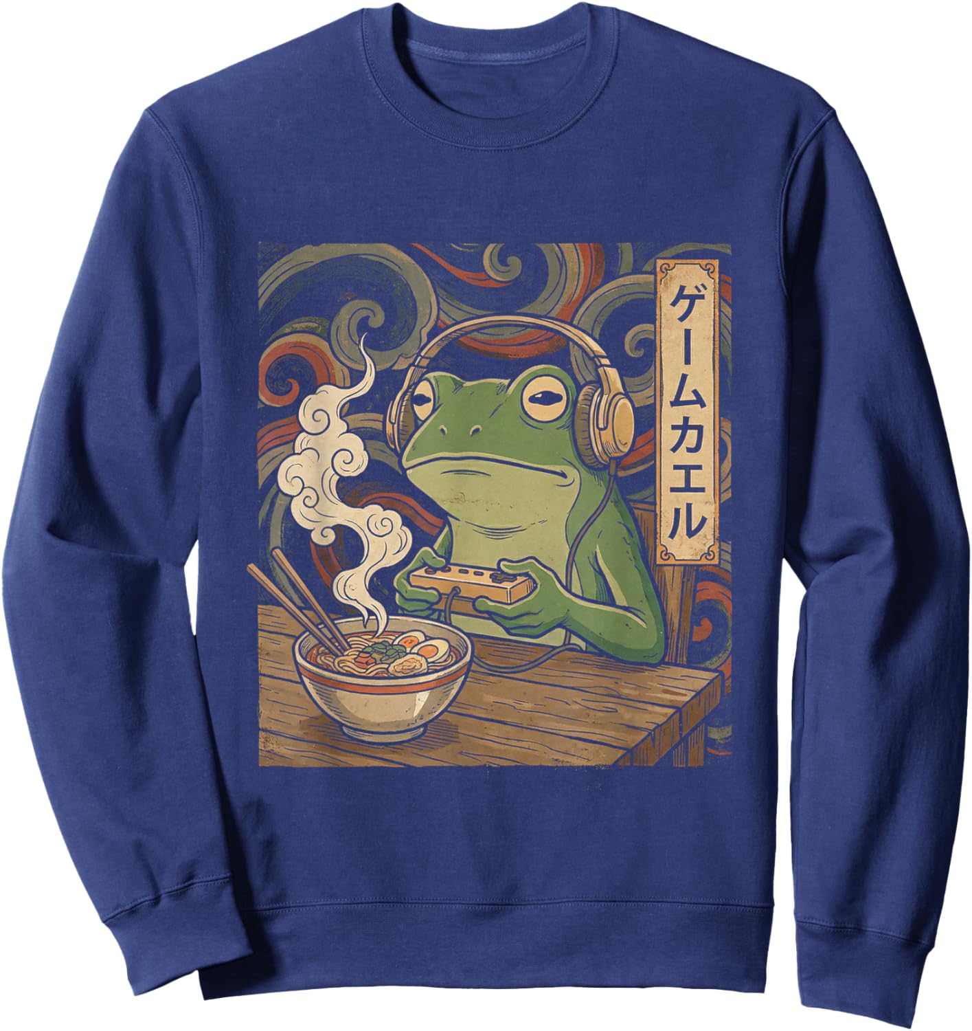 Japanese Gamer Frog Art Men Women Boys Ramen Gaming Sweatshirt - Sweatshirt | Navy