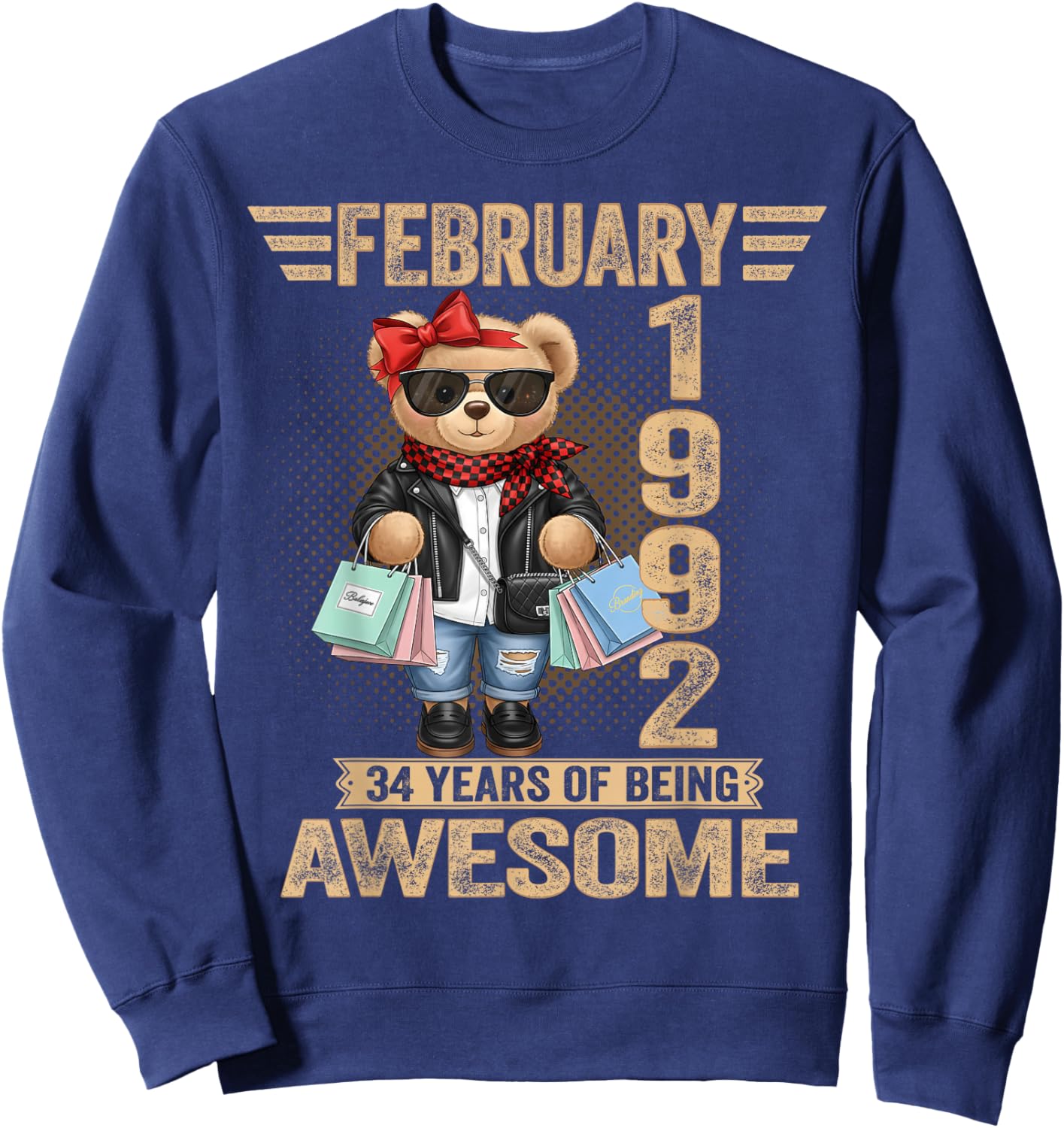 34 Year Old February 1992 Teddy Bear 34th Birthday Women Sweatshirt - Sweatshirt | Navy