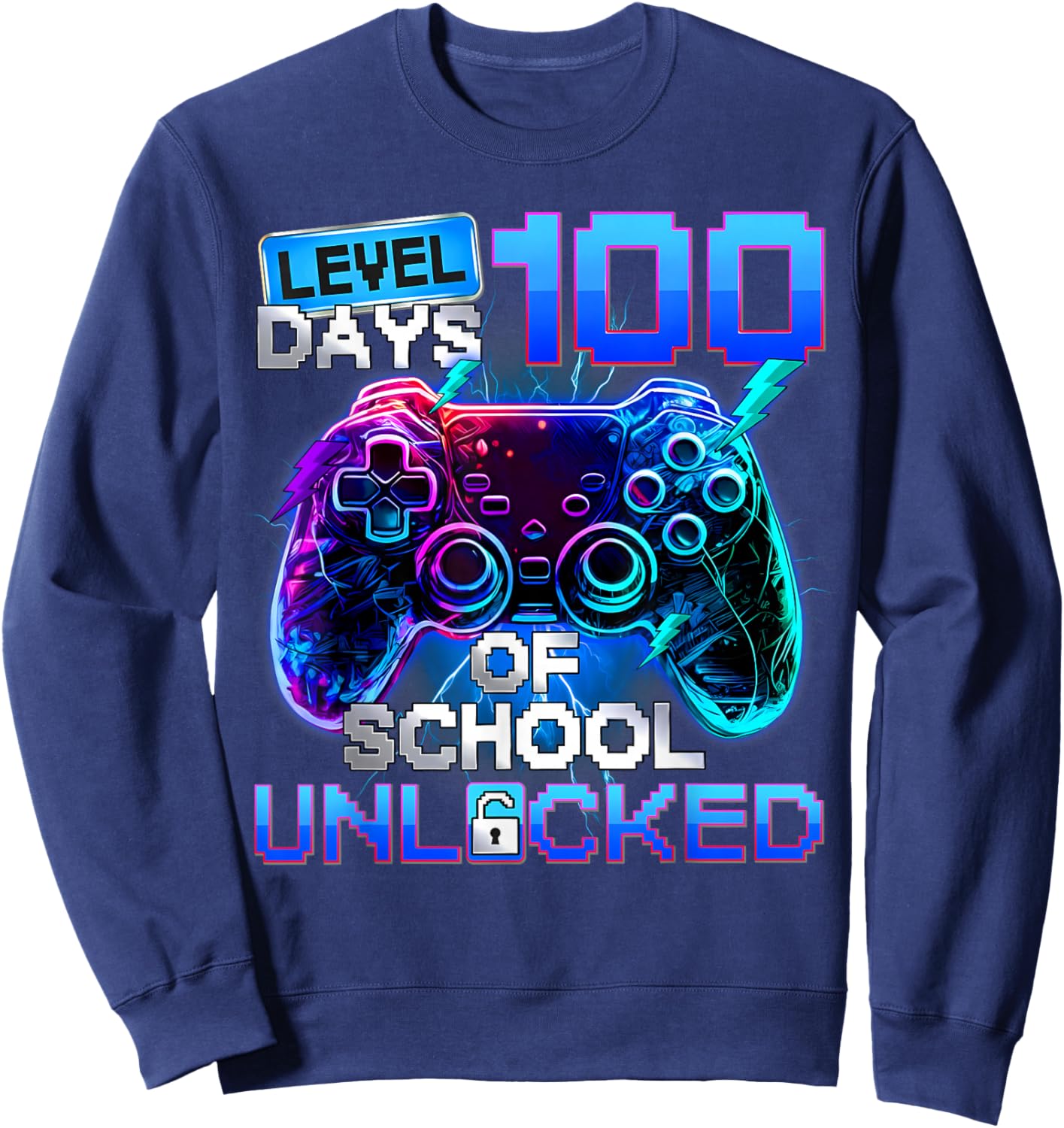 Level 100 Days of School Unlocked Funny Video Games Boy Kids Sweatshirt - Sweatshirt | Navy