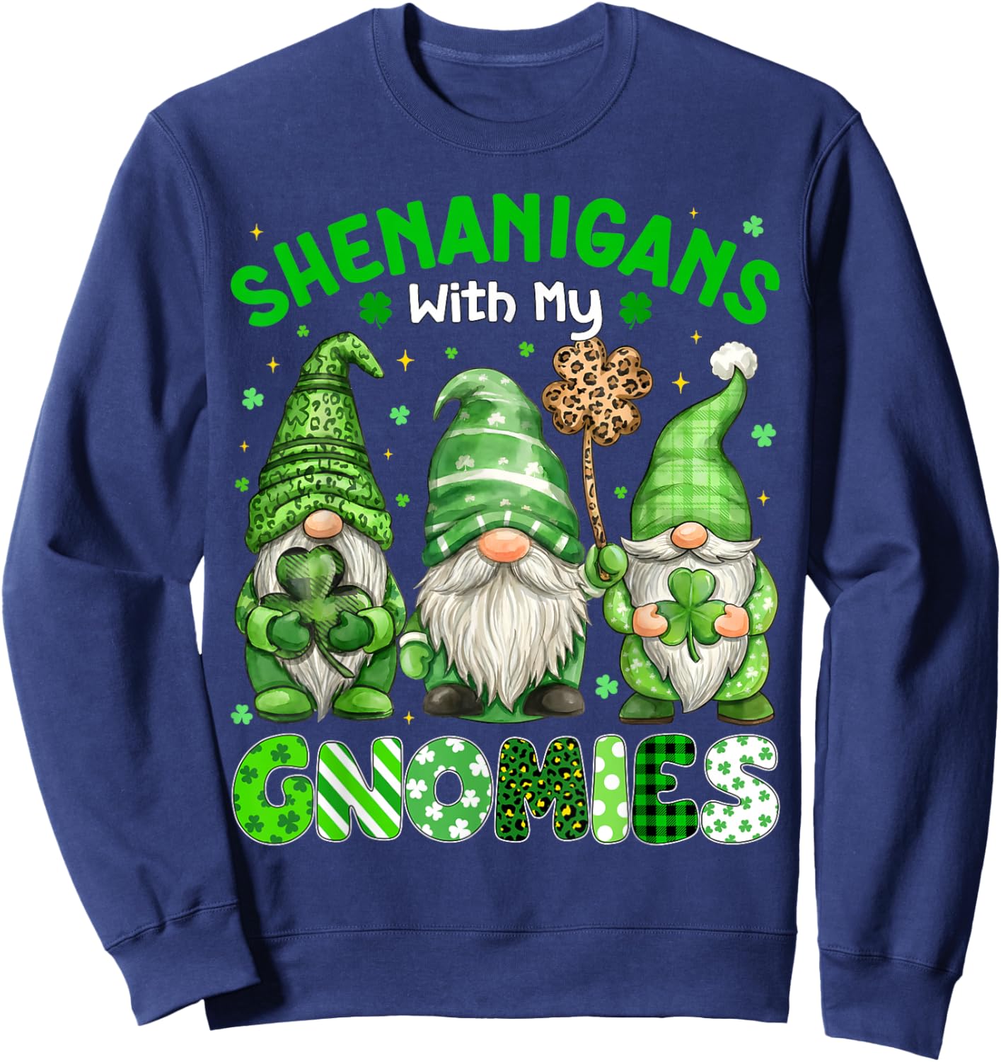 Shenanigans with My Gnomies Leopard Plaid St Patricks Women Sweatshirt - Sweatshirt | Navy