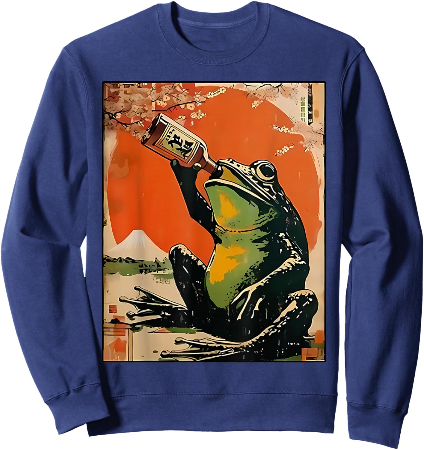 Frog Drinking Beer Japanese Kawaii Anime Ukiyoe Art Sweatshirt - Sweatshirt | Navy