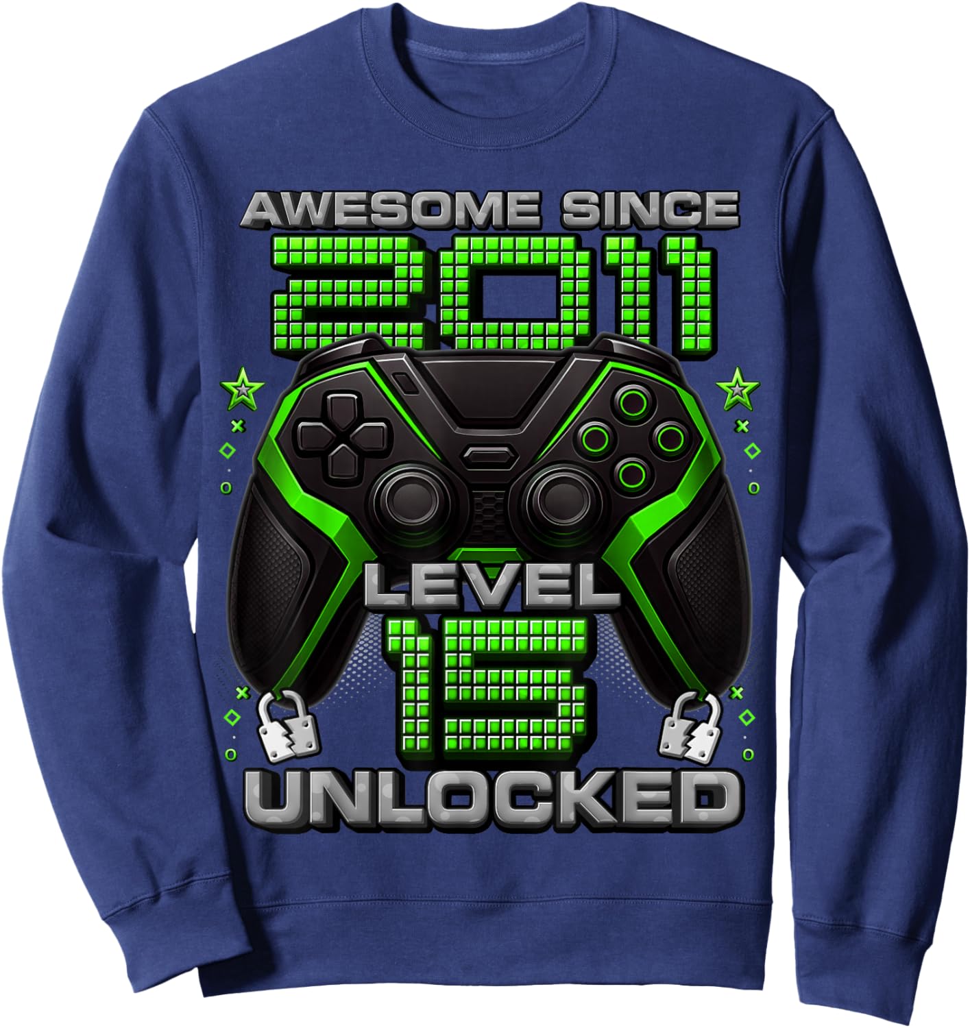Level 15 Unlocked Awesome Since 2011 15th Birthday Gaming Sweatshirt - Sweatshirt | Navy