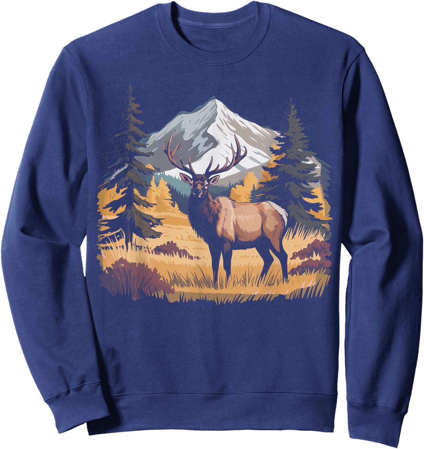 Mountain Elk Wildlife Scene – Nature Outdoor Hunting Sweatshirt - Sweatshirt | Navy