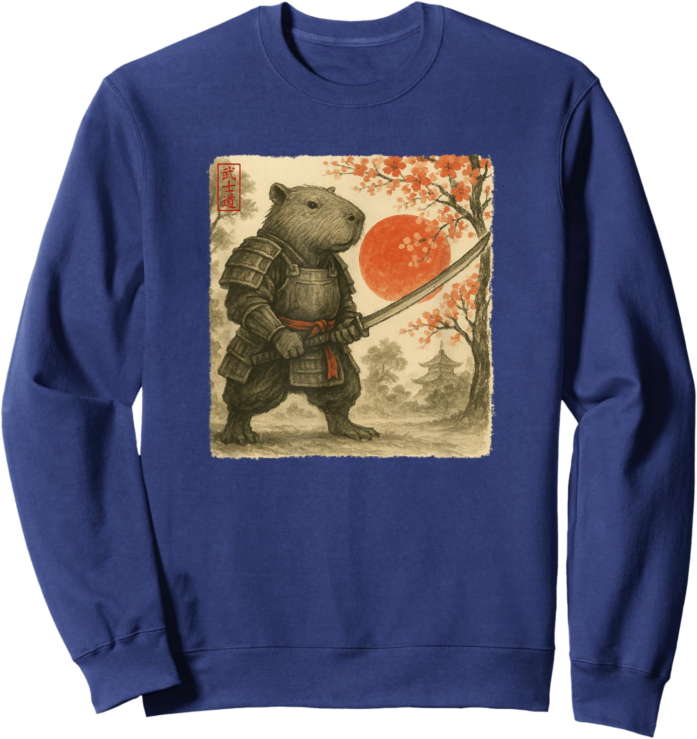 Capybara Samurai Japanese Warrior Costume Sumi-e Art Funny Sweatshirt - Sweatshirt | Navy