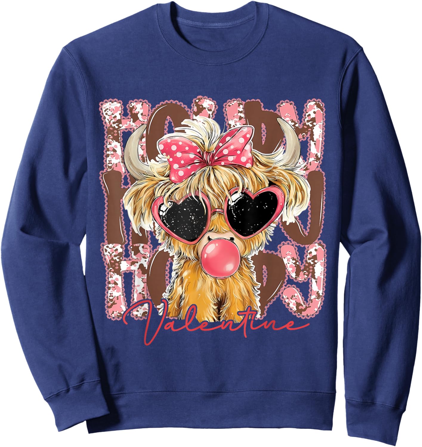 Funny Retro Highland Cow Howdy Valentine Coquette Heart Love Sweatshirt - Sweatshirt | Navy