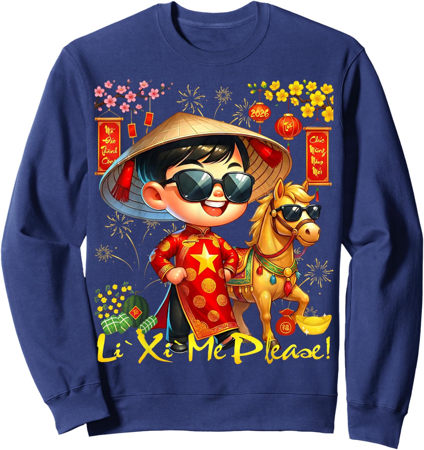 Happy TET Chuc Mung NAM Moi 2026 Li Xi Me Please Kids Boys Sweatshirt - Sweatshirt | Navy