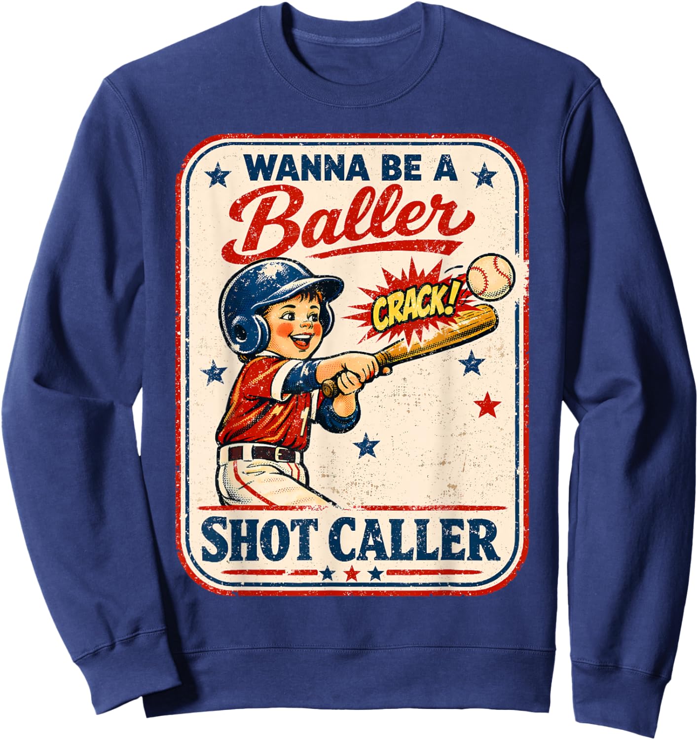 Wanna Be A Baller Shot Caller Retro Game Day Baseball Boy Sweatshirt - Sweatshirt | Navy