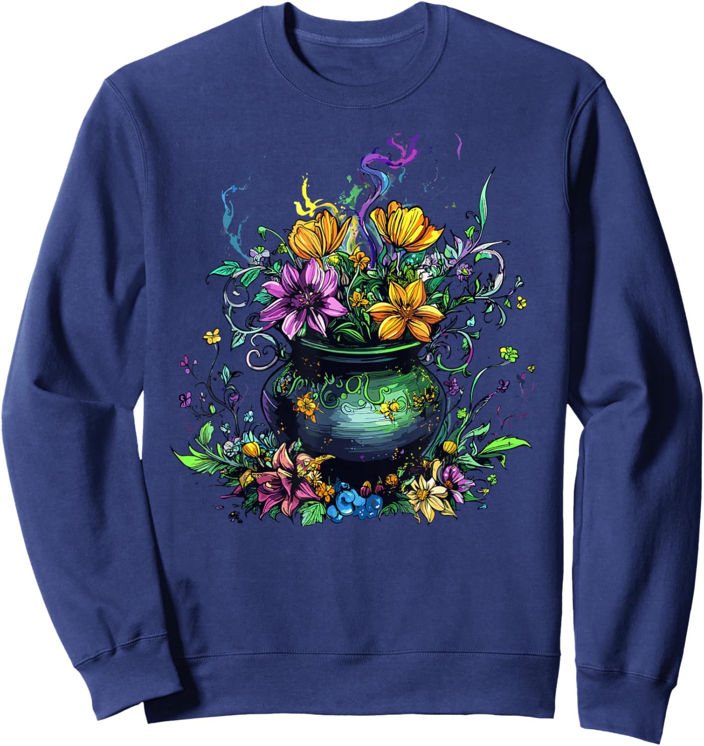 Enchanted Cauldron with Wildflowers and Potion Sweatshirt - Sweatshirt | Navy