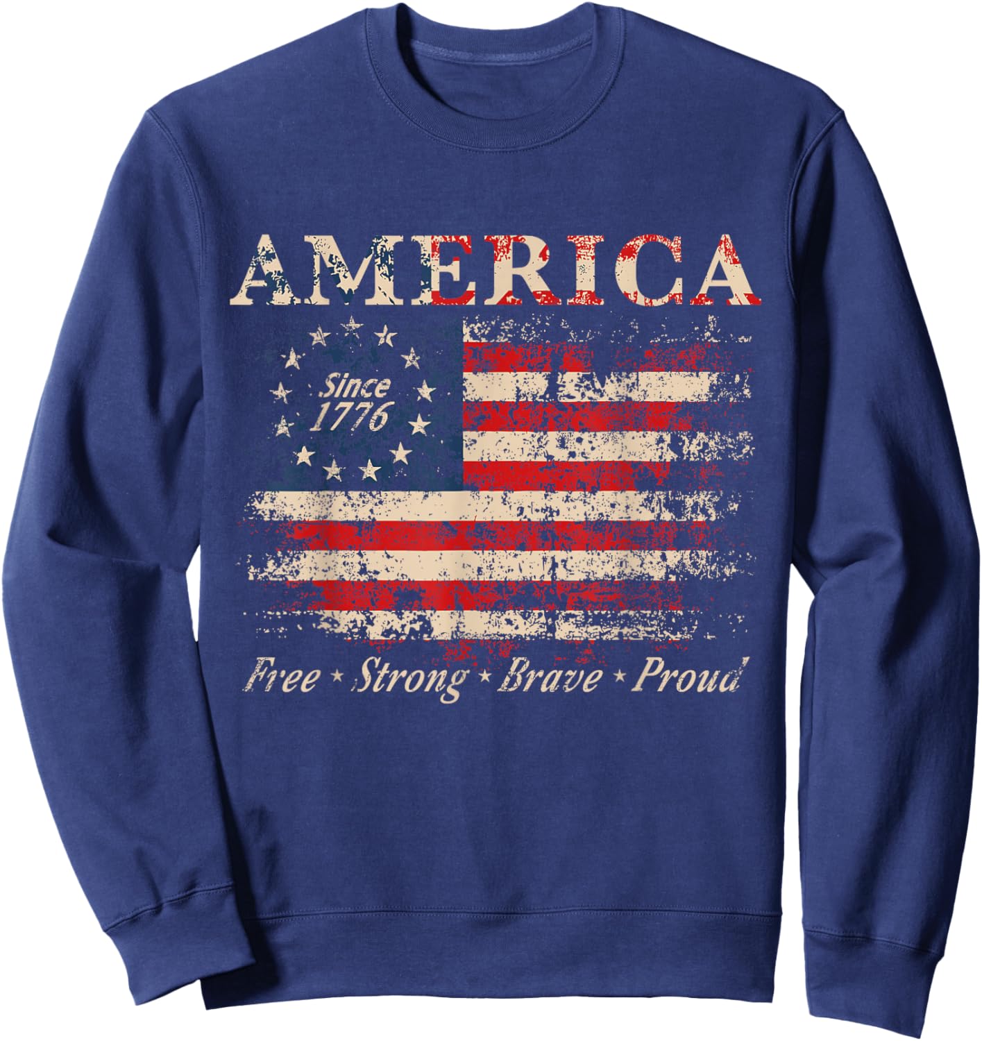 Distressed American Flag Patriotic USA Vintage 1776 Sweatshirt - Sweatshirt | Navy
