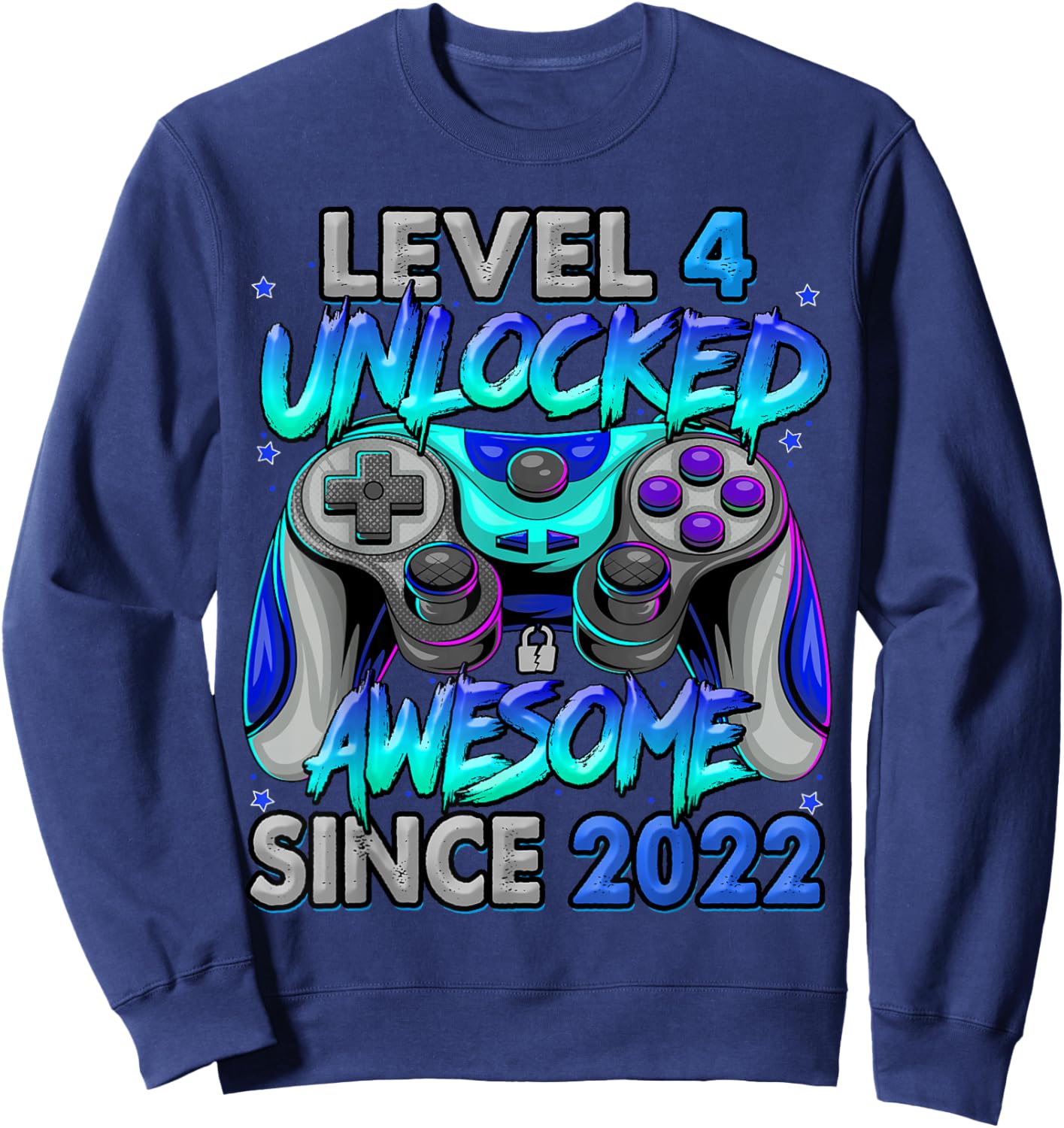 Level 4 Unlocked Awesome Since 2022 4th Birthday Gaming Sweatshirt - Sweatshirt | Navy