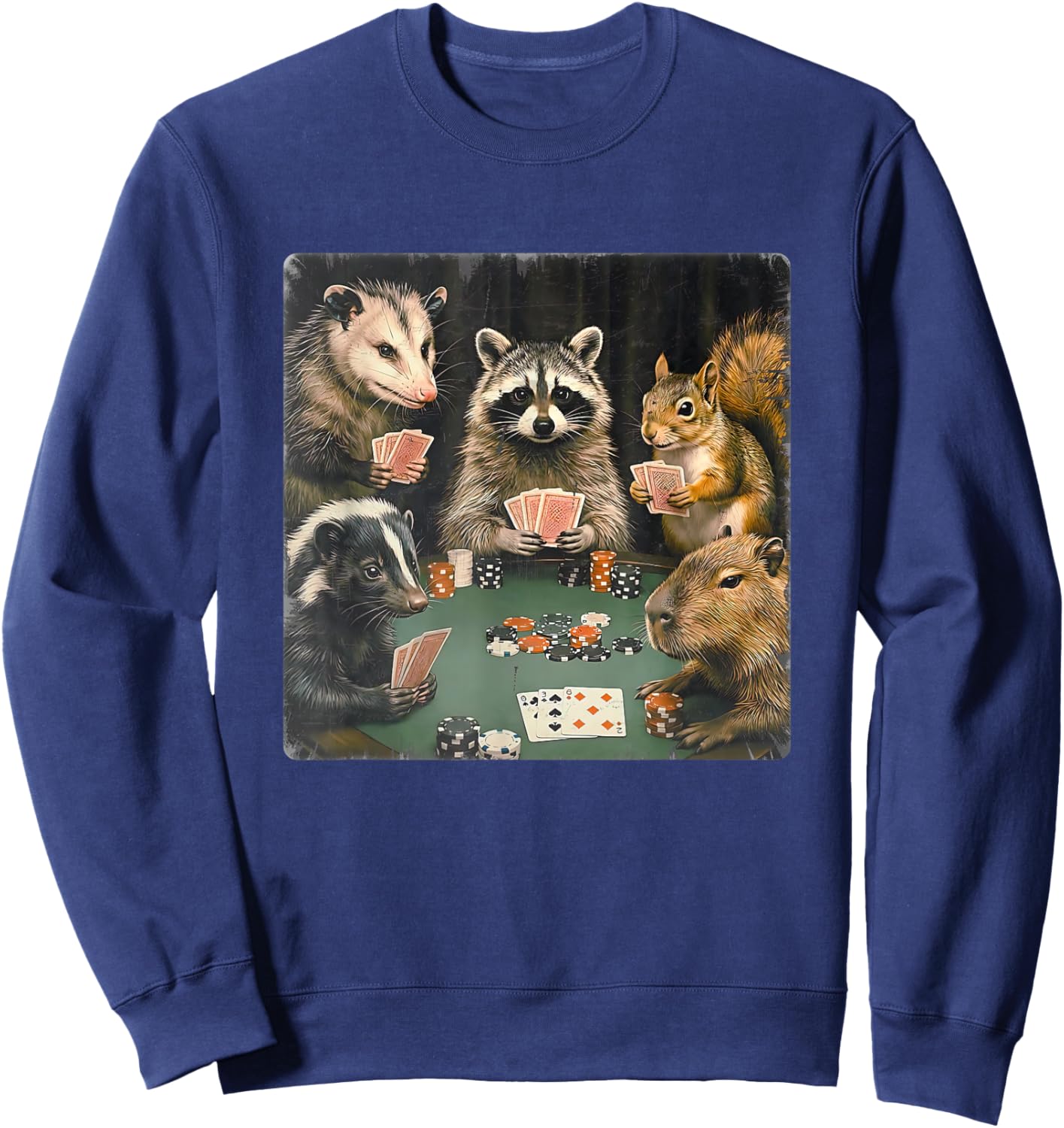 Forest Animals Playing Poker Card Gambling Matching Game Day Sweatshirt - Sweatshirt | Navy