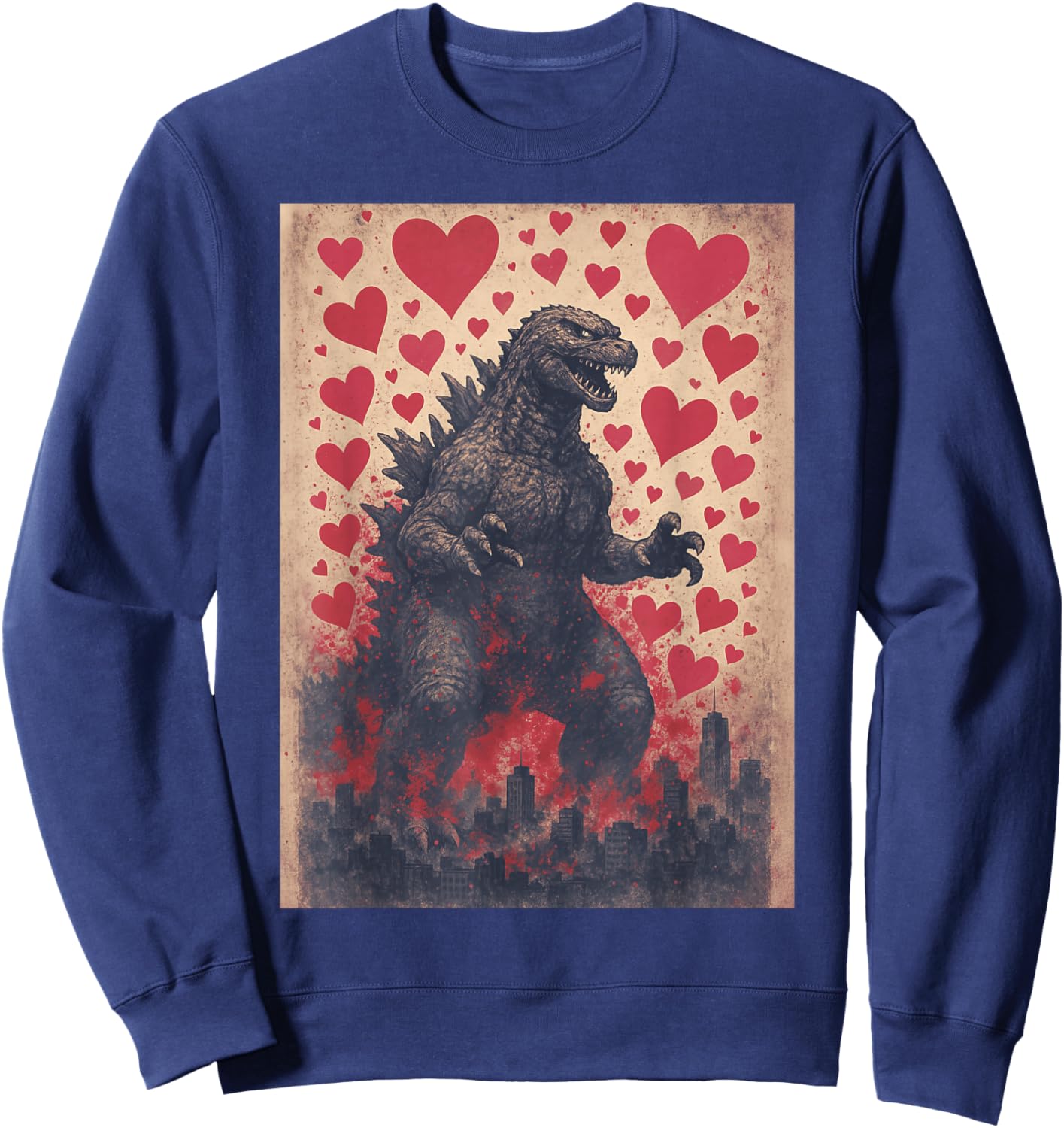 Vintage Kaiju Valentine Japanese Monster Sweatshirt - Sweatshirt | Navy