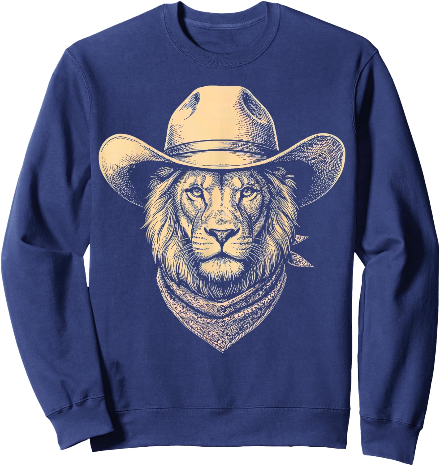 Vintage Lion Cowboy Hat Bandana Retro Western Sweatshirt - Sweatshirt | Navy