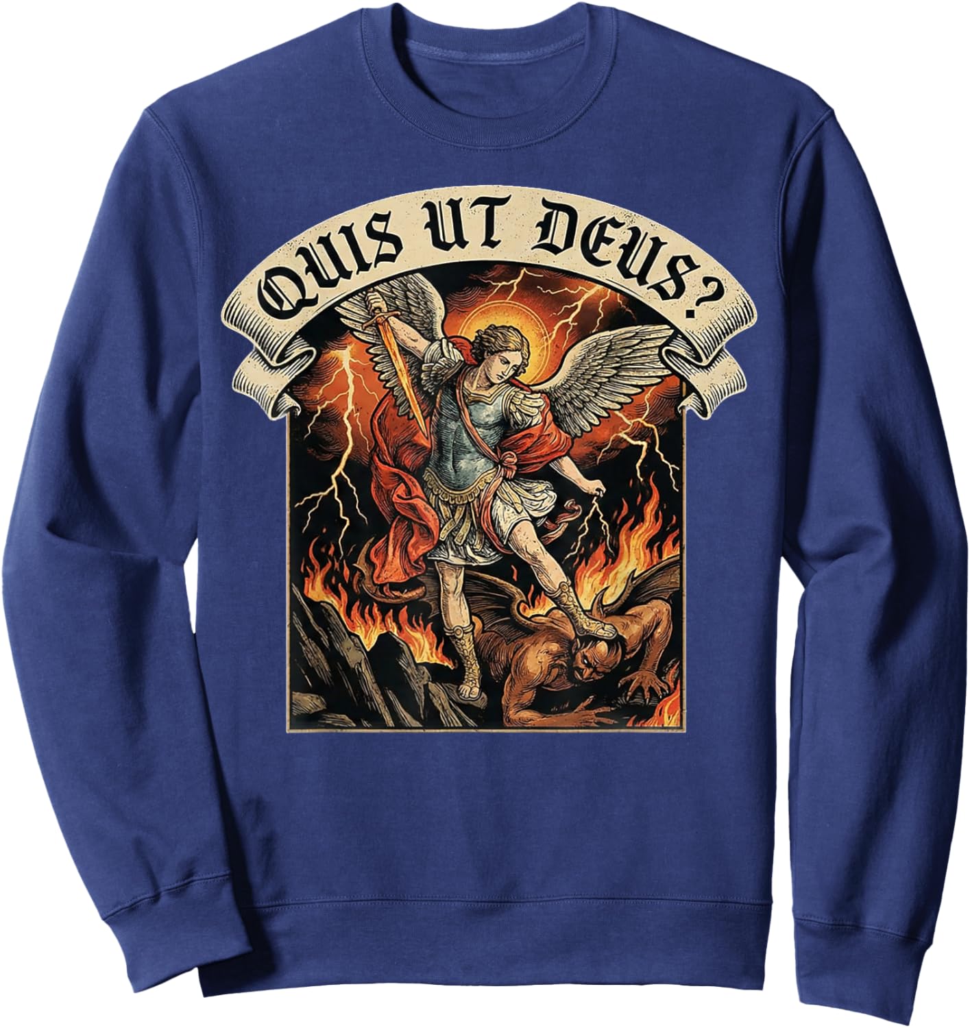 Who is Like God Quis Ut Deus Archangel Michael Christian Sweatshirt - Sweatshirt | Navy