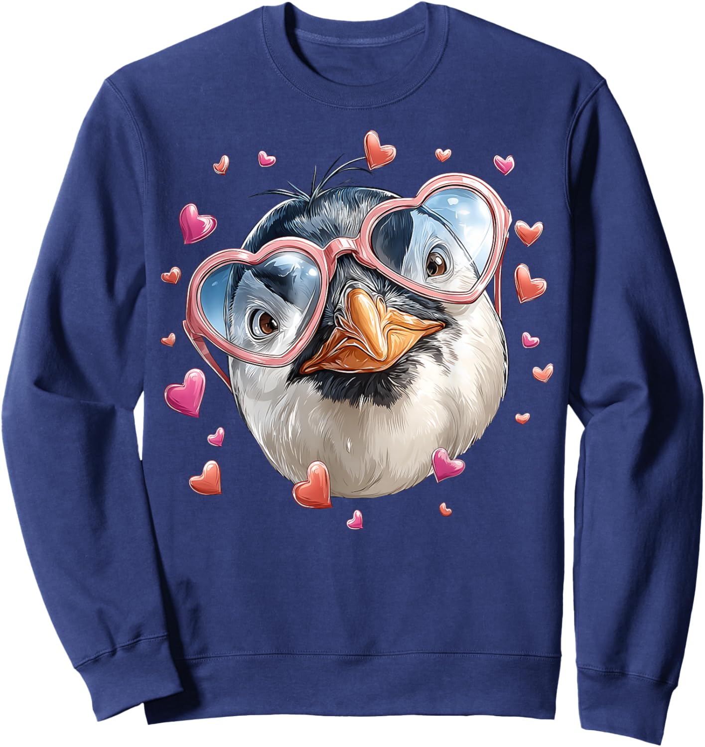 Penguin Animal Valentine's Day Heart Sunglasses Sweatshirt - Sweatshirt | Navy