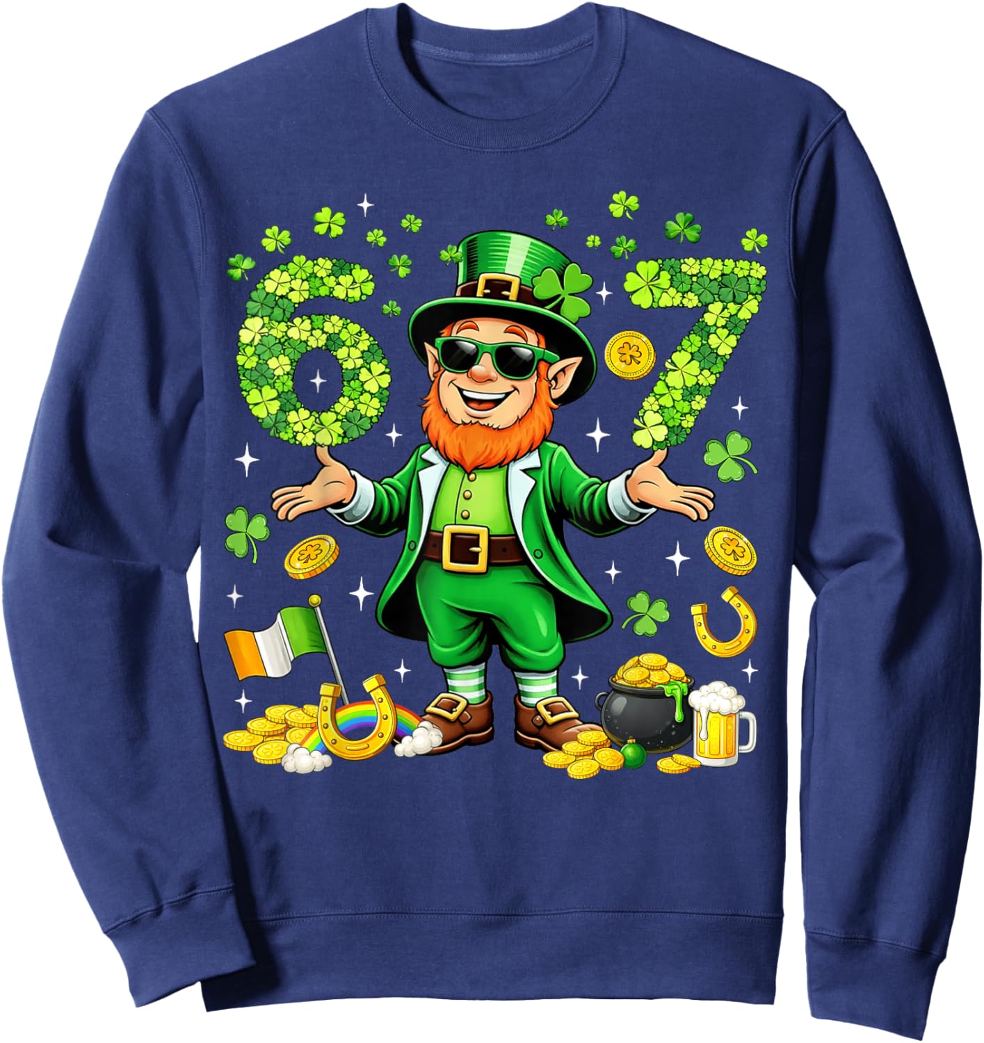 Six Seven 6 7 Meme St Patricks Day Leprechaun Boy Girl Kids Sweatshirt - Sweatshirt | Navy