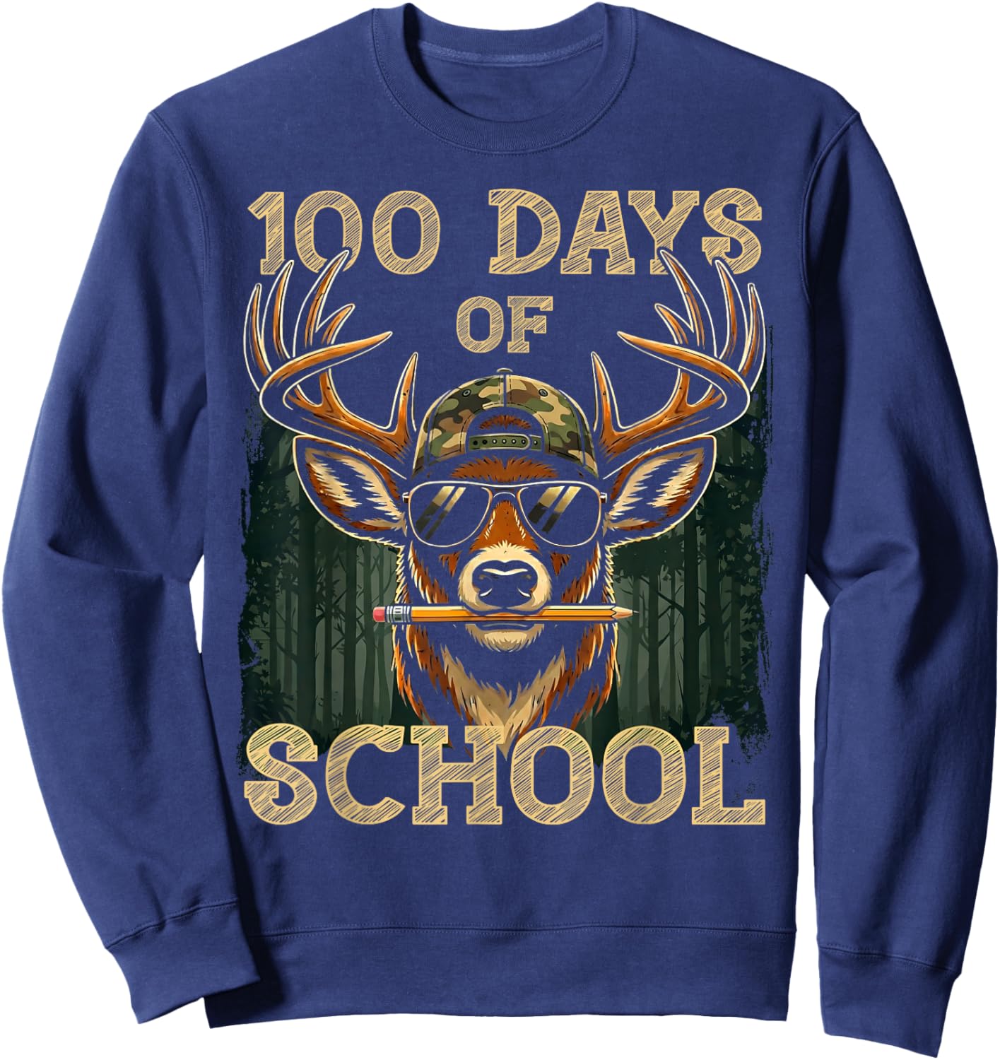 100 Days of School Boys Hunting Deer 100th Day of School Sweatshirt - Sweatshirt | Navy