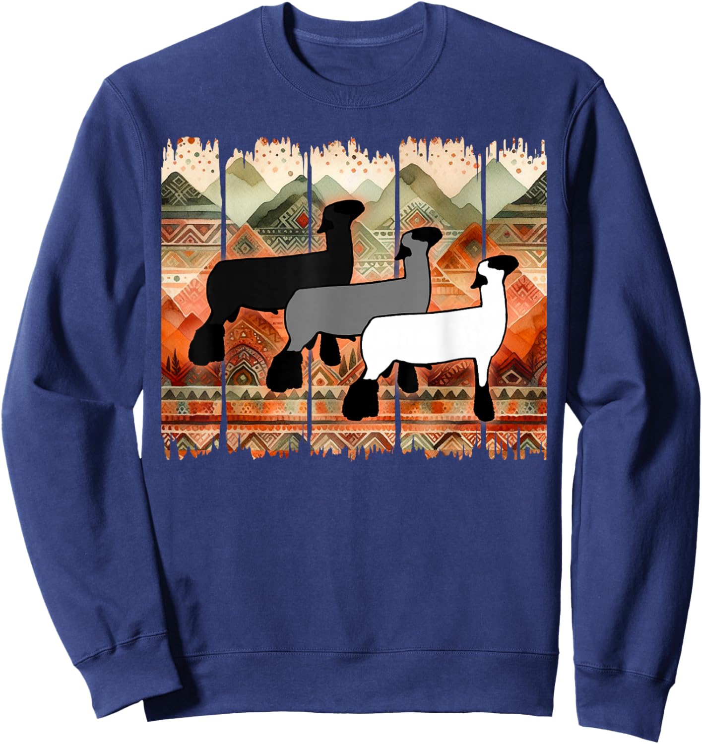 Show Club Lamb with Southwestern Inspired Pattern Sweatshirt - Sweatshirt | Navy