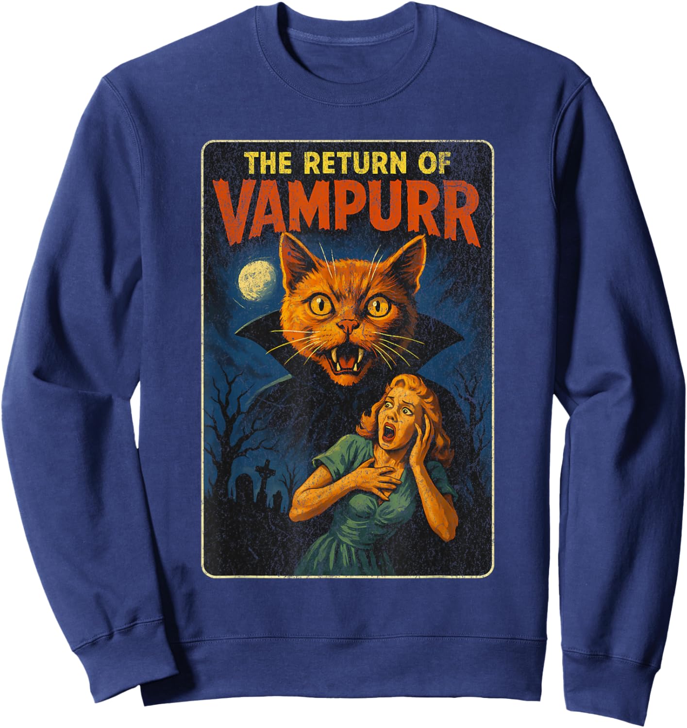 Return of Vampurr - Funny Halloween Cat Sweatshirt - Sweatshirt | Navy