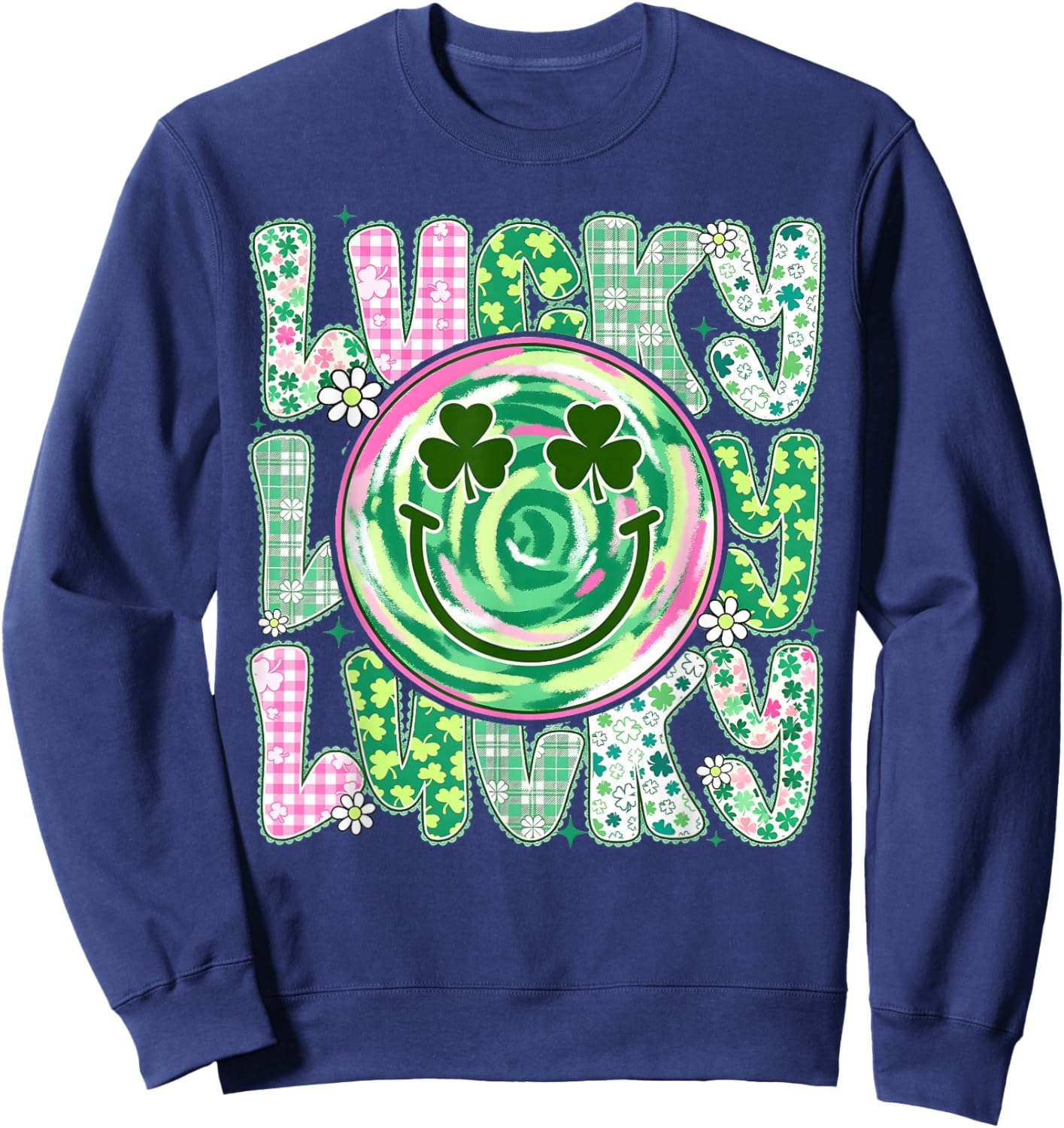 St Patricks Day Lace Lucky Smile Face Shamrock Men Women Kid Sweatshirt - Sweatshirt | Navy