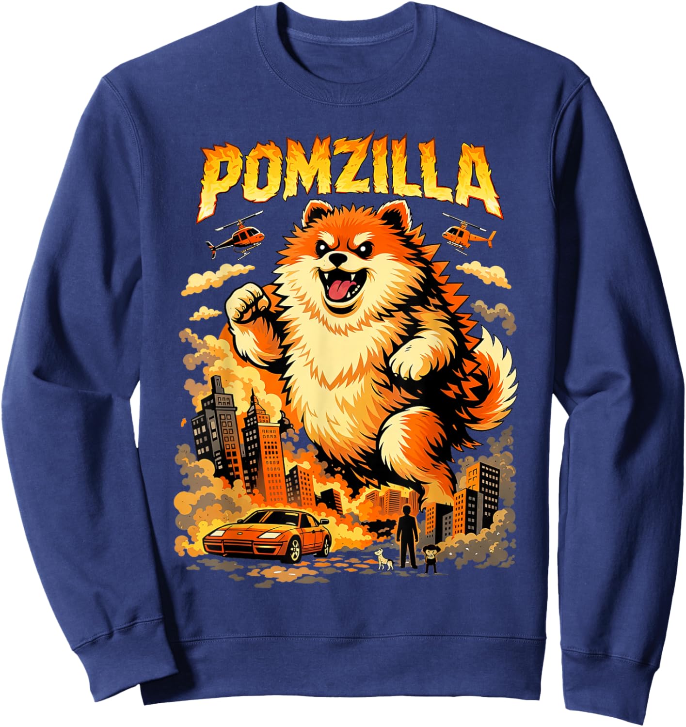 Pomzilla Pomeranian Dog Vintage Monster Pom Dog Lover Sweatshirt - Sweatshirt | Navy