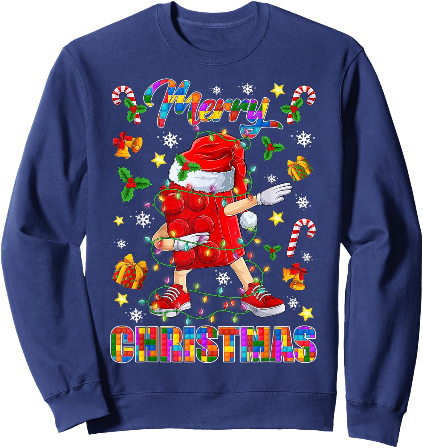Merry Christmas Dabbing Blocks Building Master Builder Boys Sweatshirt - Sweatshirt | Navy