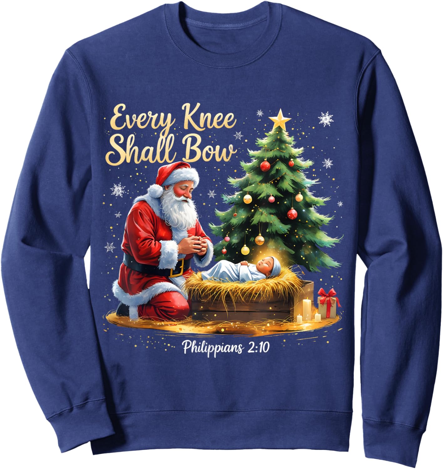 Every Knee Shall Bow Philippians 2:10 Christmas Sweatshirt - Sweatshirt | Navy