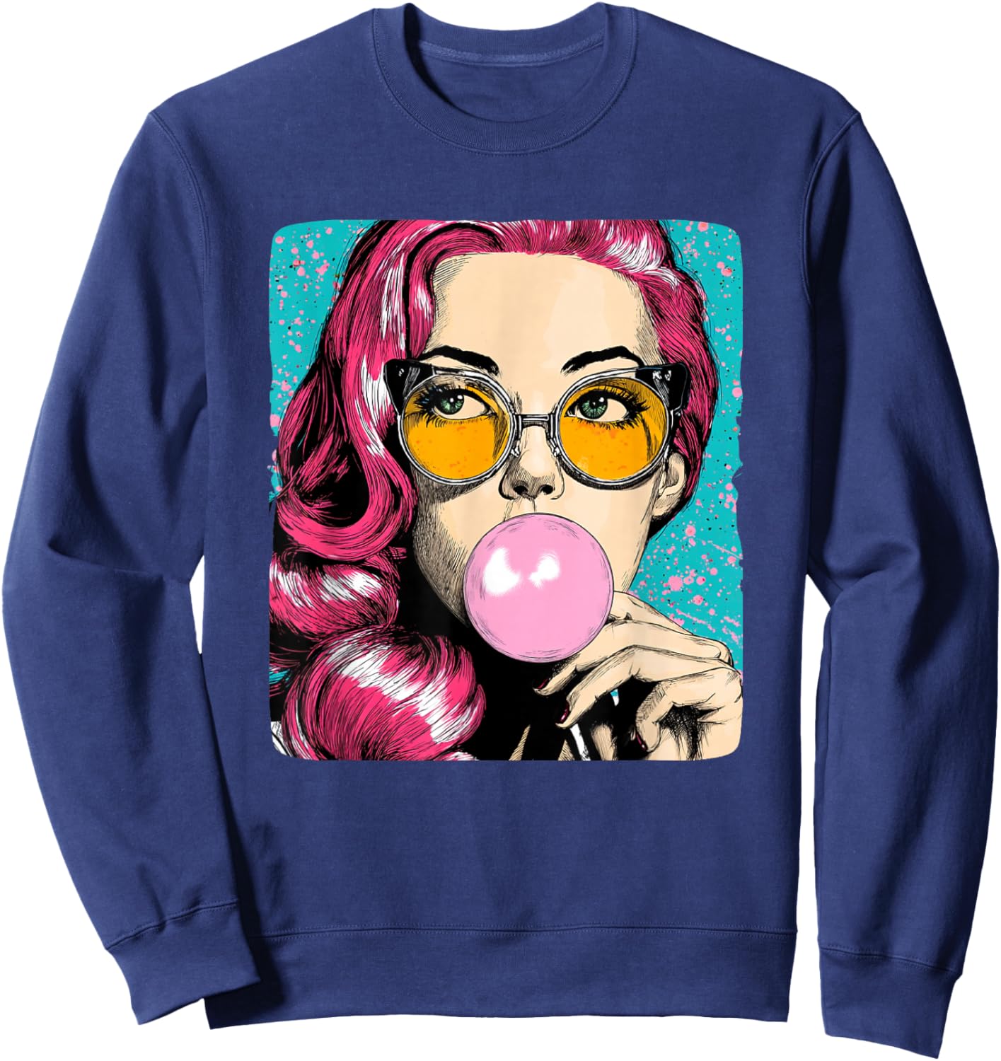 Cool Woman with Chewing Gum in Pop Art Style Costume Sweatshirt - Sweatshirt | Navy