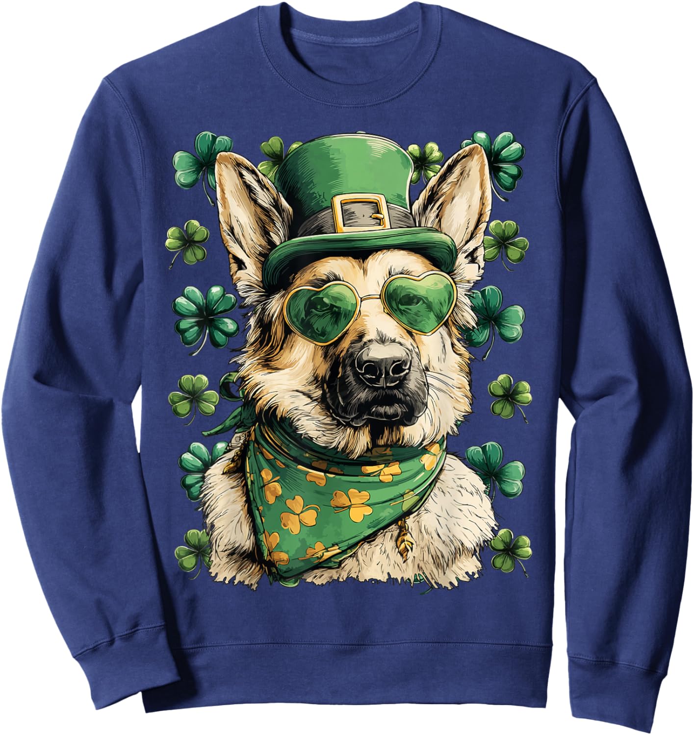 German Shepherd Shamrocks Hearts Sunglasses St Patricks Day Sweatshirt - Sweatshirt | Navy