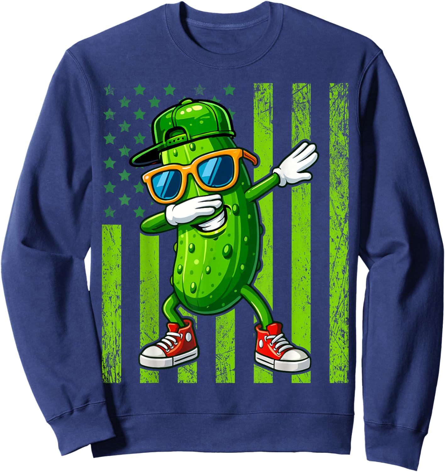 Dabbing Pickle Retro American Flag Funny Cucumber Pickles Sweatshirt - Sweatshirt | Navy