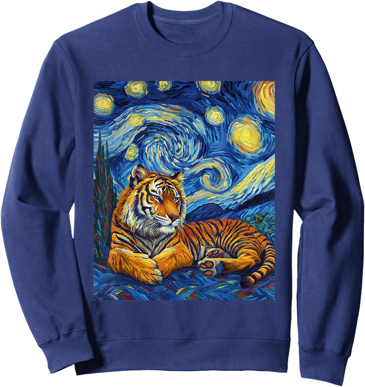 Tiger Van Gogh Style Starry Night Funny Graphic Sweatshirt - Sweatshirt | Navy