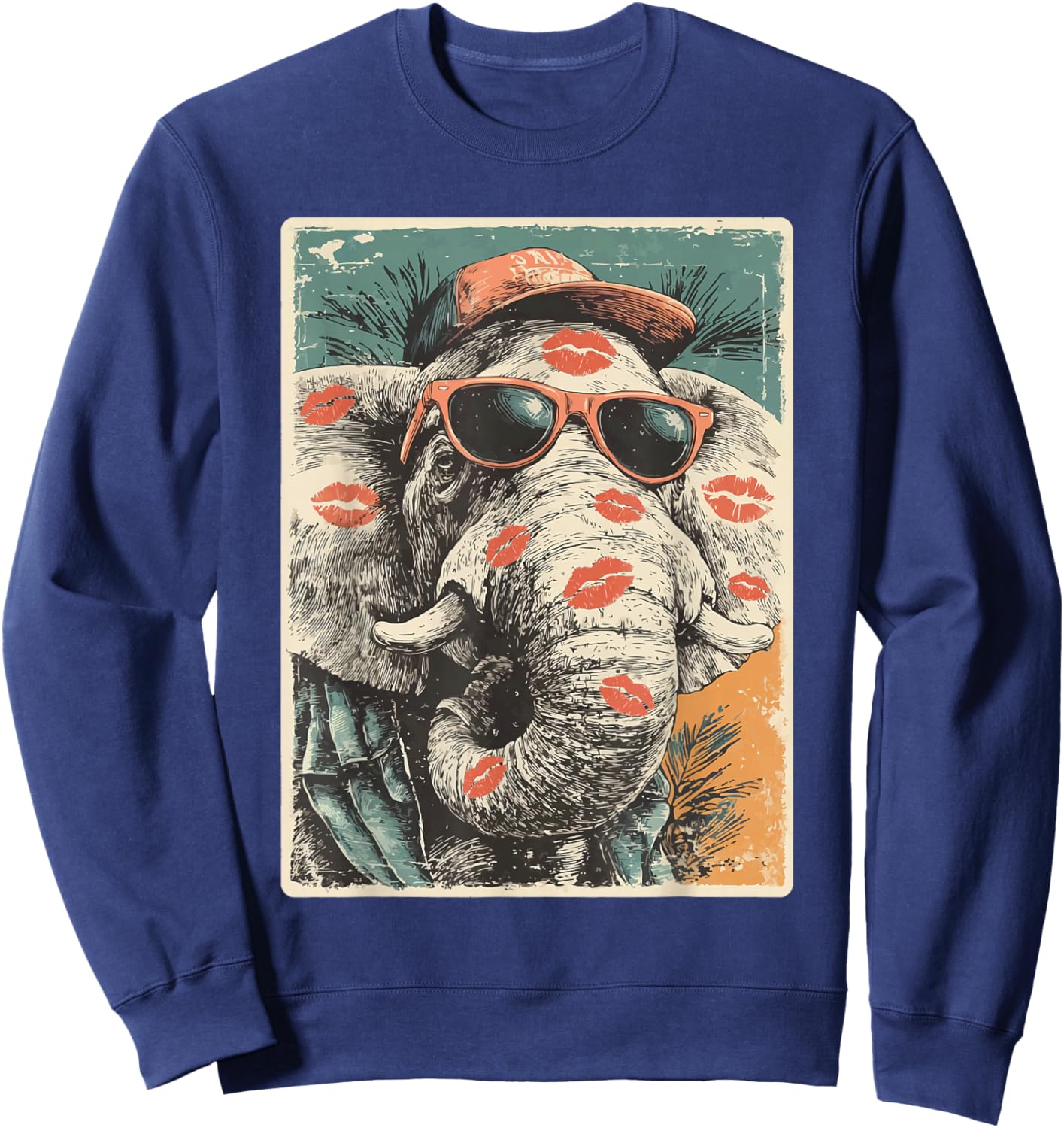 Cute Elephant with Sunglasses Kisses Valentine's Day Animal Sweatshirt - Sweatshirt | Navy