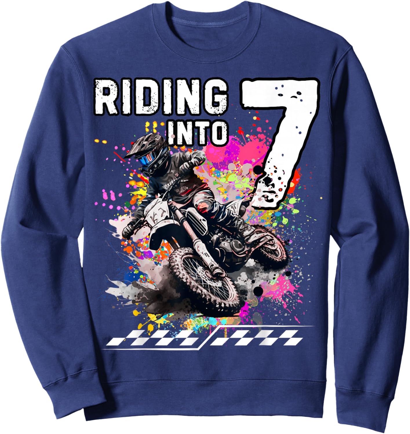 Motocross Birthday 7th Year Old Riding Into 7 MX Dirt Bike Sweatshirt - Sweatshirt | Navy