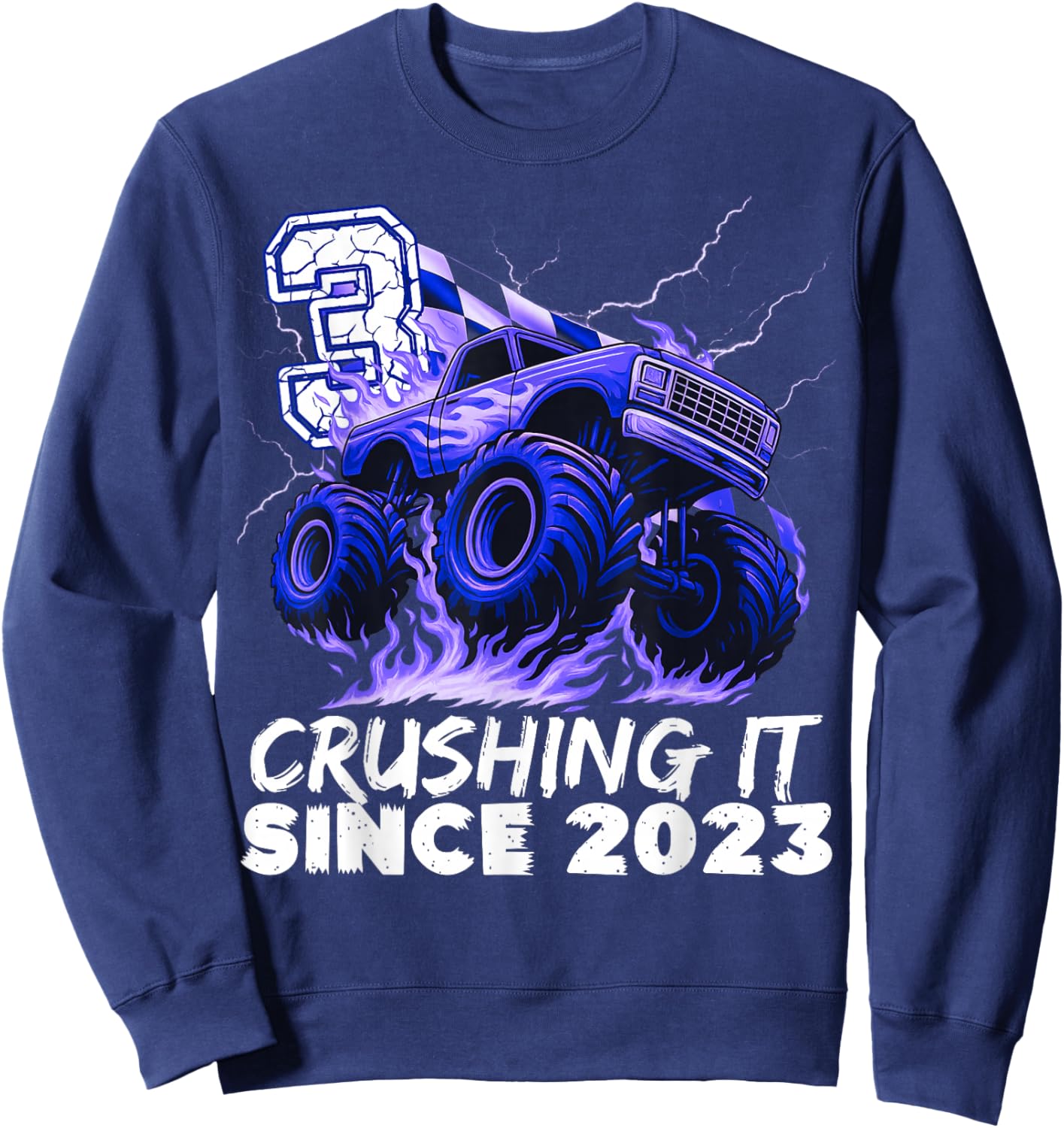 Birthday Monster Truck 3 Year Old Boys 3rd Party Born 2023 Sweatshirt - Sweatshirt | Navy