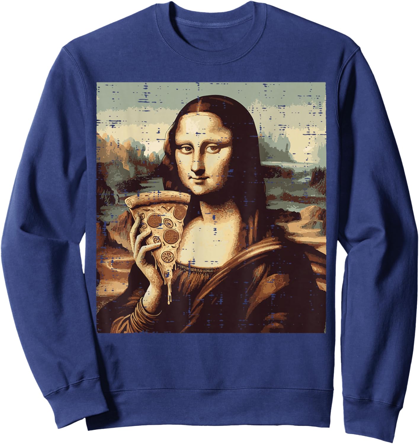 Monalisa Pizza Slice Funny Meme Painting Humor Women Men Kid Sweatshirt - Sweatshirt | Navy