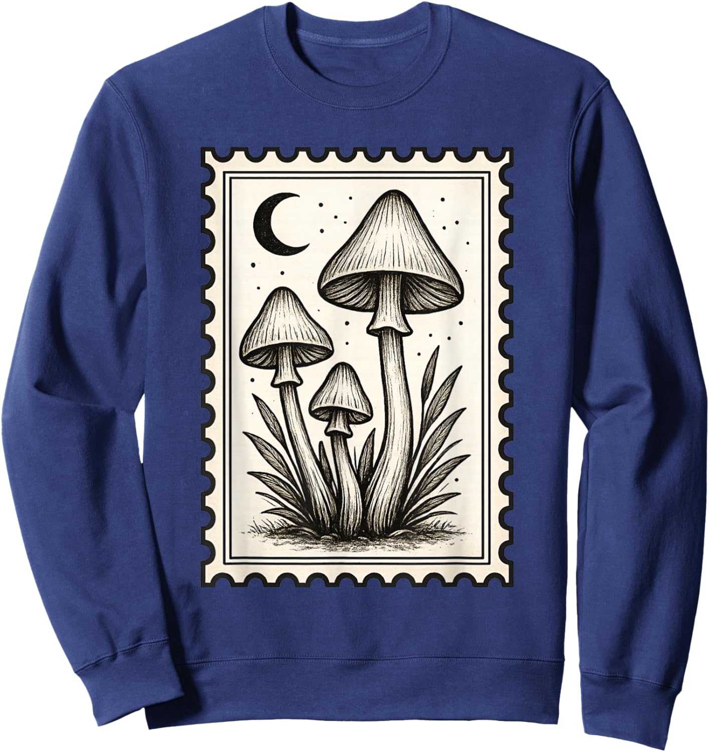 Vintage Mushroom Stamp Botanical Art Sweatshirt - Sweatshirt | Navy