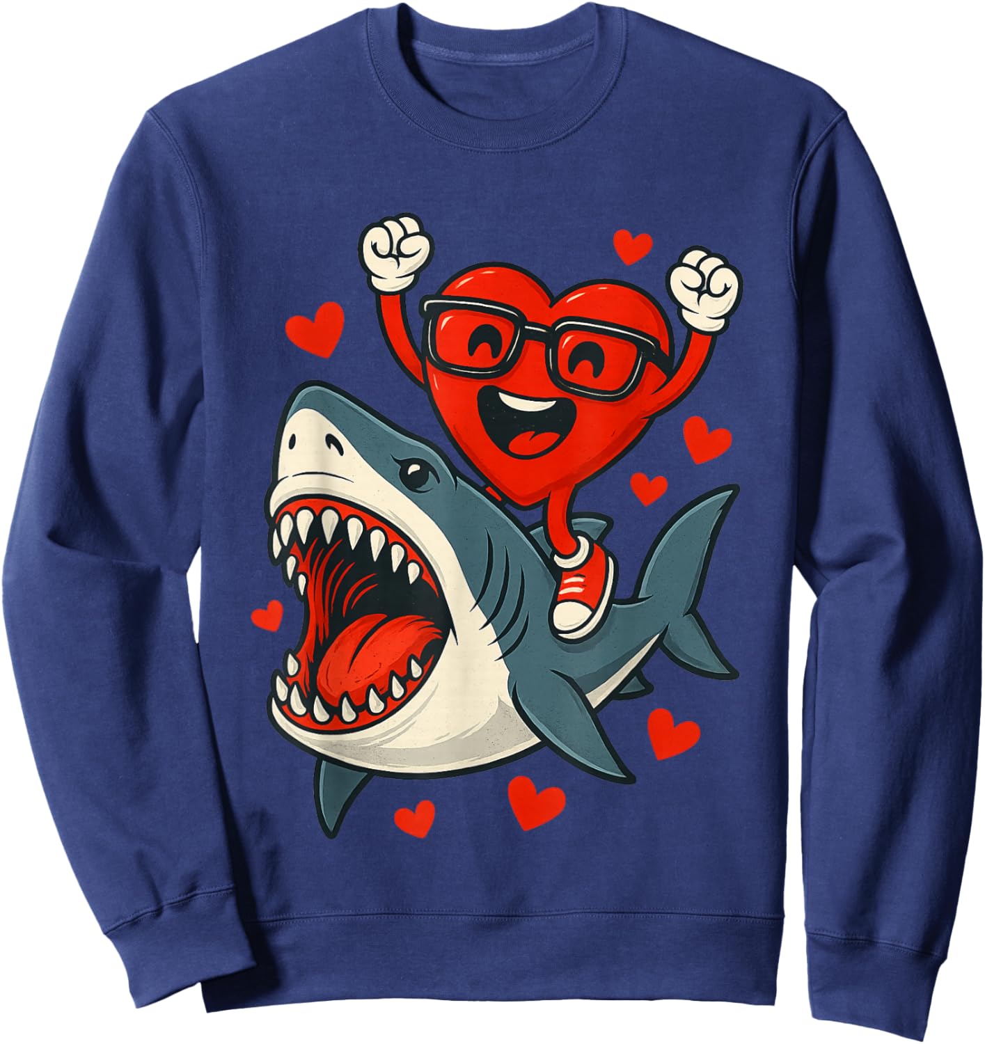 Valentines Day Heart Riding Shark Funny Toddler Boys Kids Sweatshirt - Sweatshirt | Navy