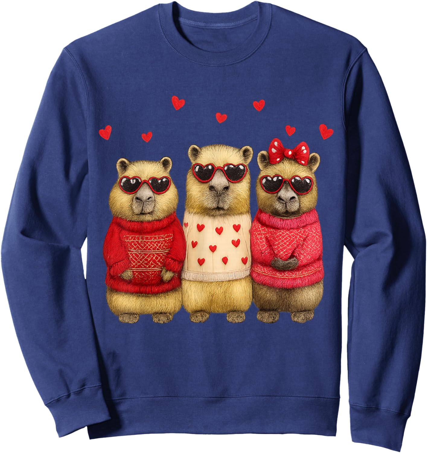 Valentine Day Lovely Capybara Love Heart Animal Girls Sweatshirt - Sweatshirt | Navy