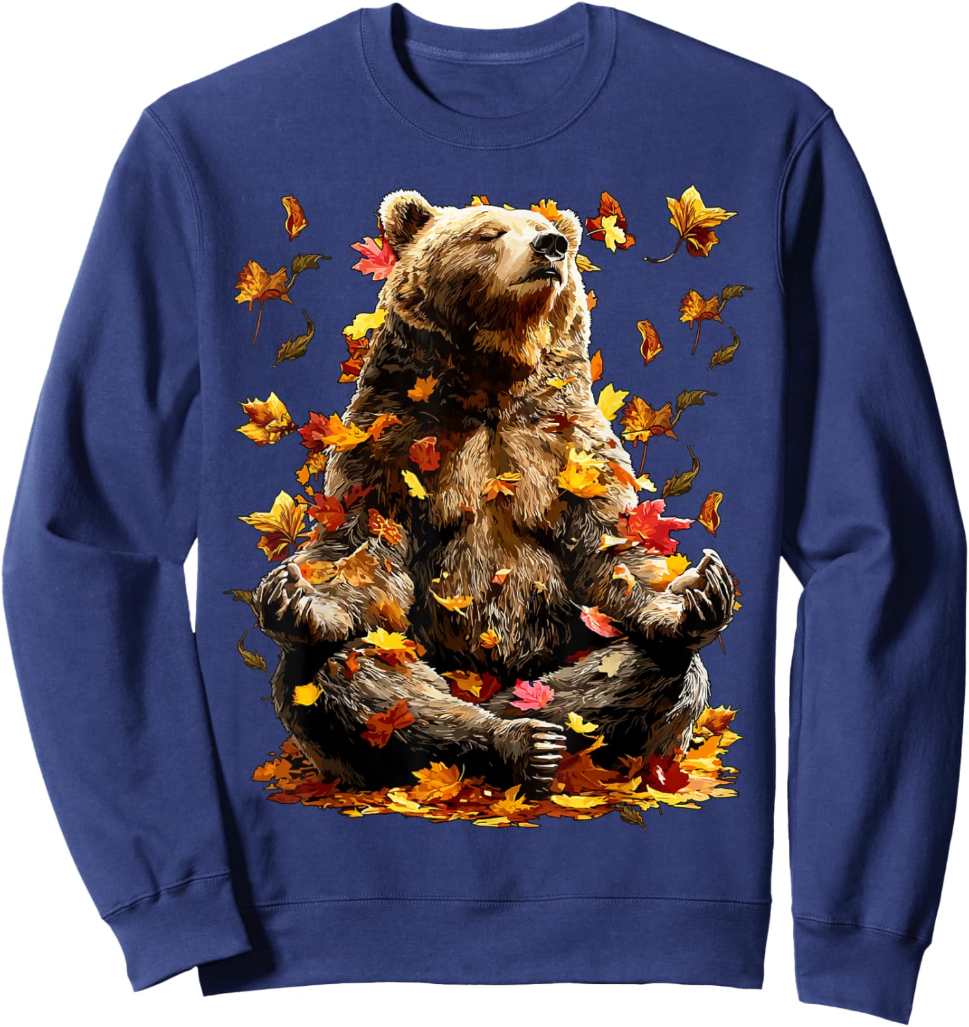 Peaceful Bear Fall Leaves Meditating Zen Animal Autumn Yoga Sweatshirt - Sweatshirt | Navy