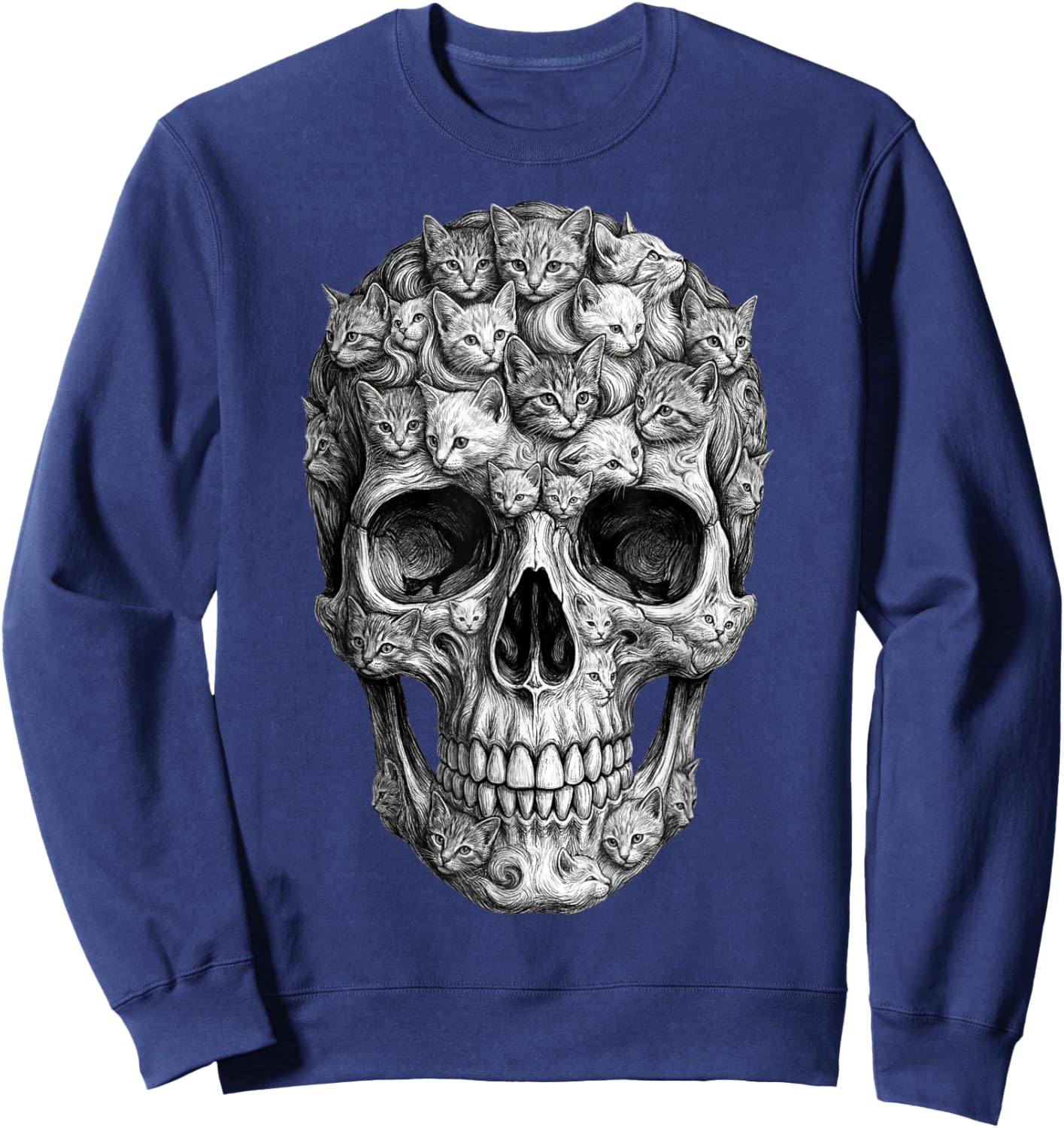 Skull But It's Cats Kitty Skeleton Halloween Cat Skull Sweatshirt - Sweatshirt | Navy
