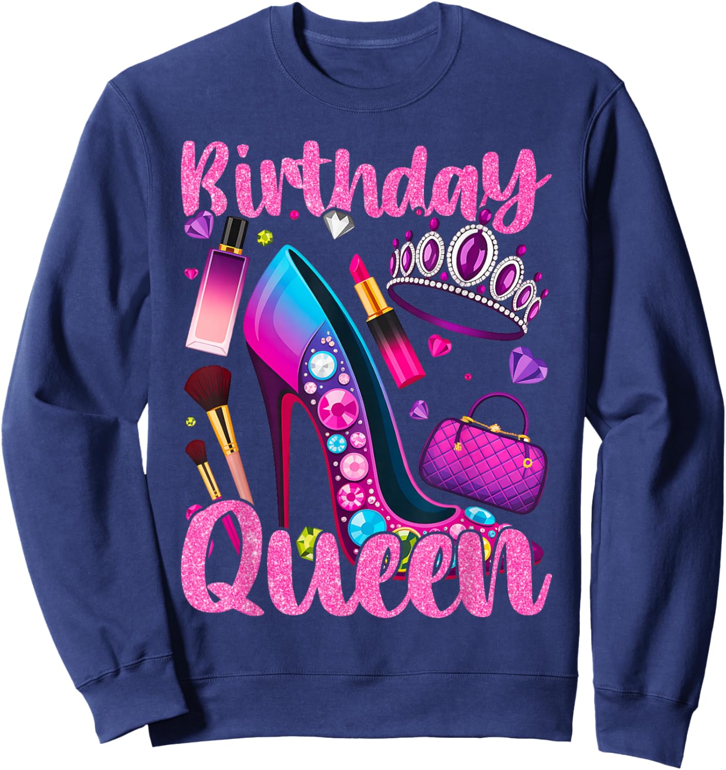 Birthday Queen Crown Graphic Vibes Sweatshirt - Sweatshirt | Navy