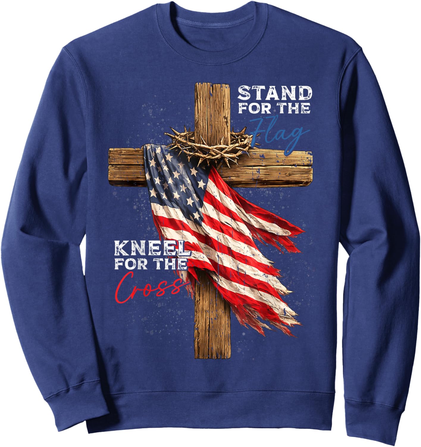 USA Flag Religious 4th of July Christian Faith Men Women Sweatshirt - Sweatshirt | Navy