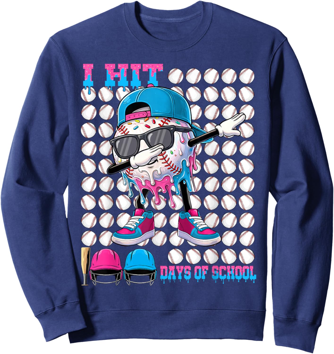 100 Days of School Baseball Drip Boys Kids 100th Day School Sweatshirt - Sweatshirt | Navy