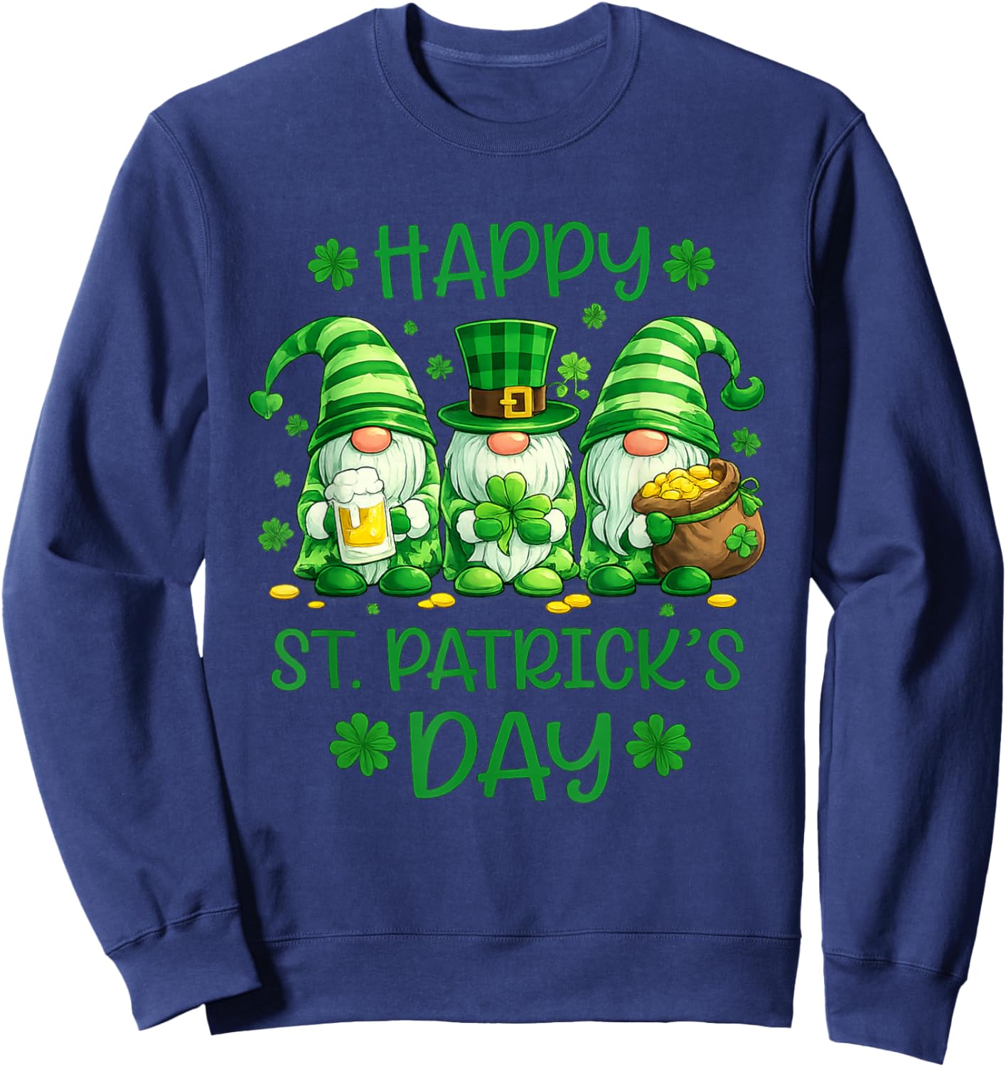 Happy St. Patrick’s Day Cute Gnomes Irish Shamrock Sweatshirt - Sweatshirt | Navy