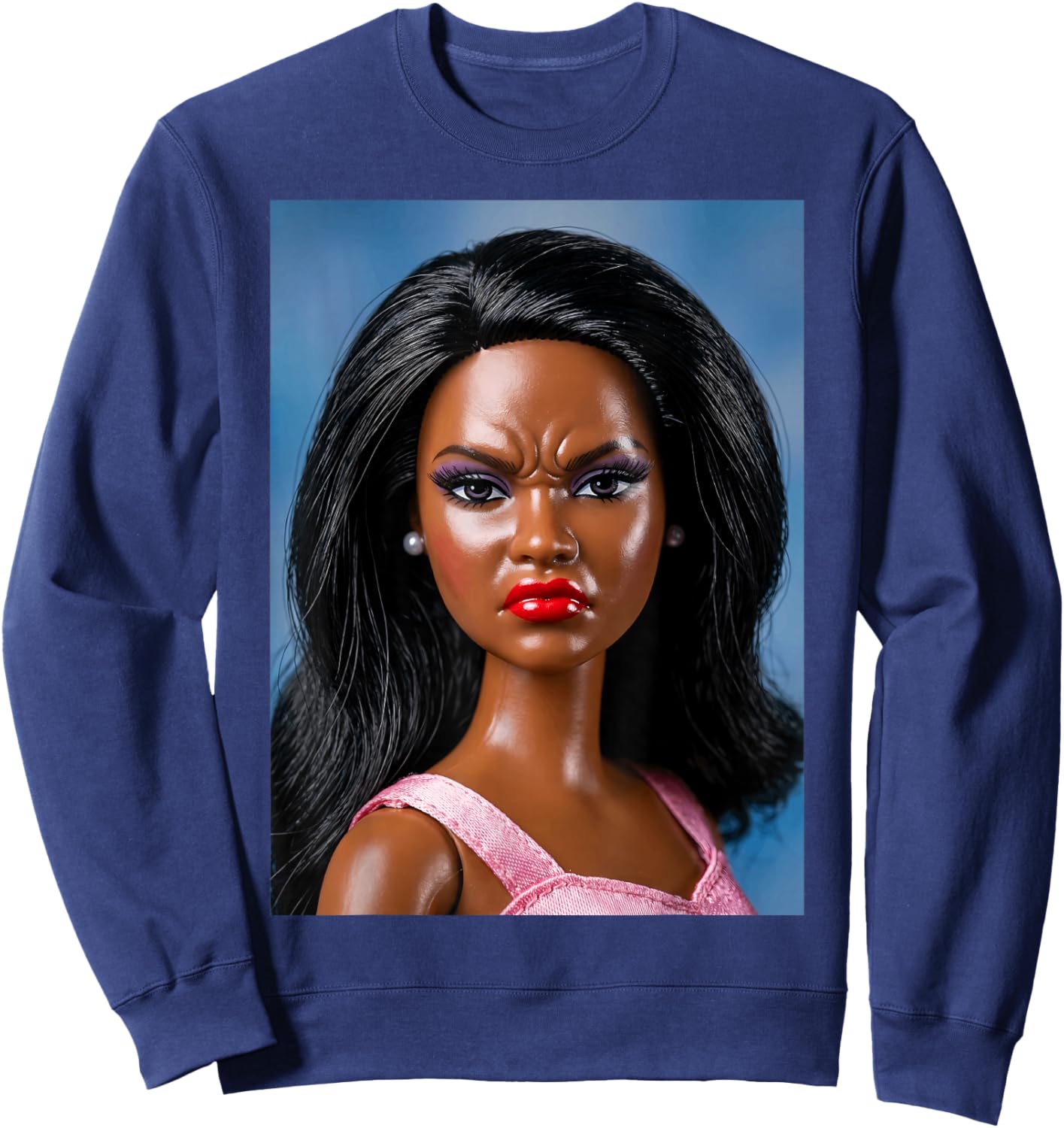 Angry Disgusted Black Doll Face Meme Reaction Meme Funny Sweatshirt - Sweatshirt | Navy