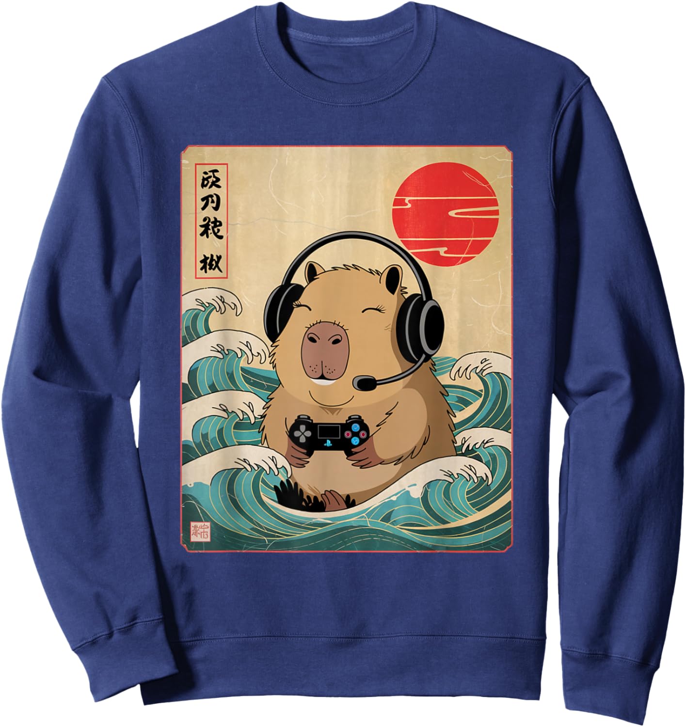 Anime Gamer Capybara Japanese Art Gaming Gifts Men Boys Teen Sweatshirt - Sweatshirt | Navy